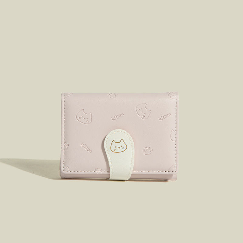 PU háromrekeszes kártyatartó csattal, rajzfilmszerű mintával, városi minimalista stílus, poliészter bélés, 2025 tavaszán debütál