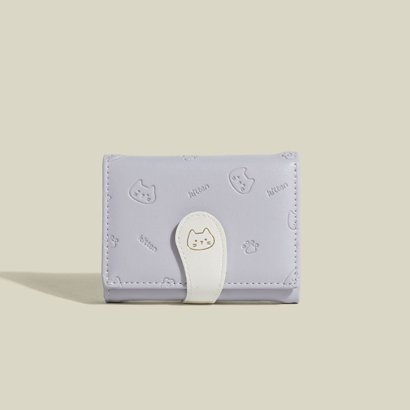 PU háromrekeszes kártyatartó csattal, rajzfilmszerű mintával, városi minimalista stílus, poliészter bélés, 2025 tavaszán debütál