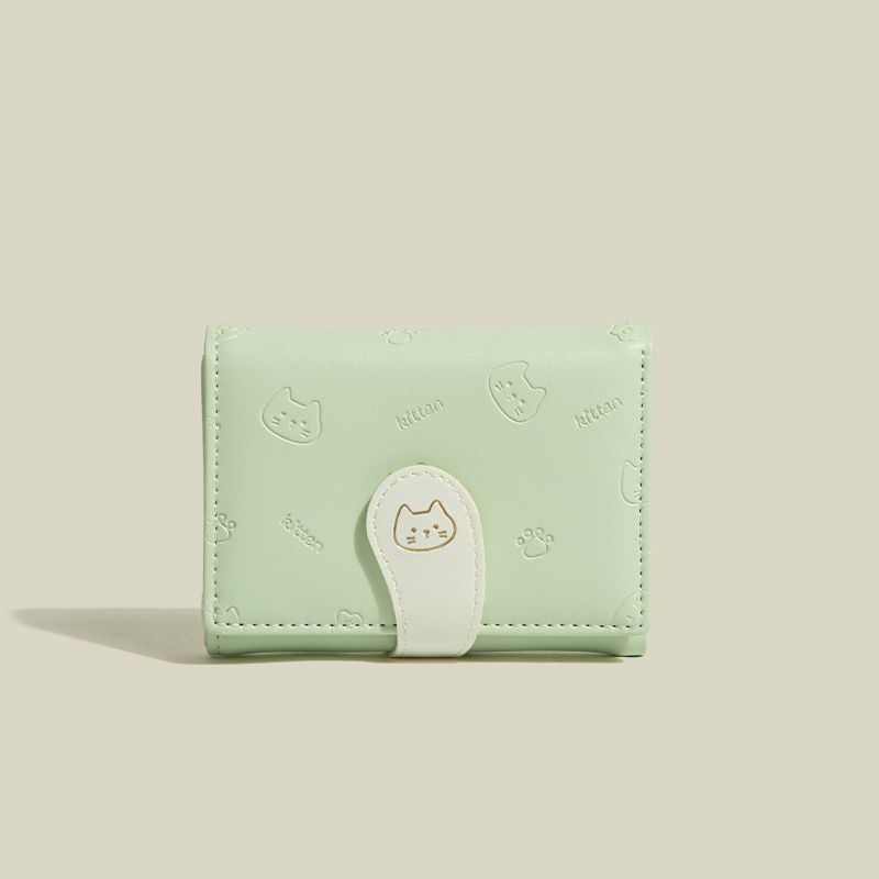 PU háromrekeszes kártyatartó csattal, rajzfilmszerű mintával, városi minimalista stílus, poliészter bélés, 2025 tavaszán debütál