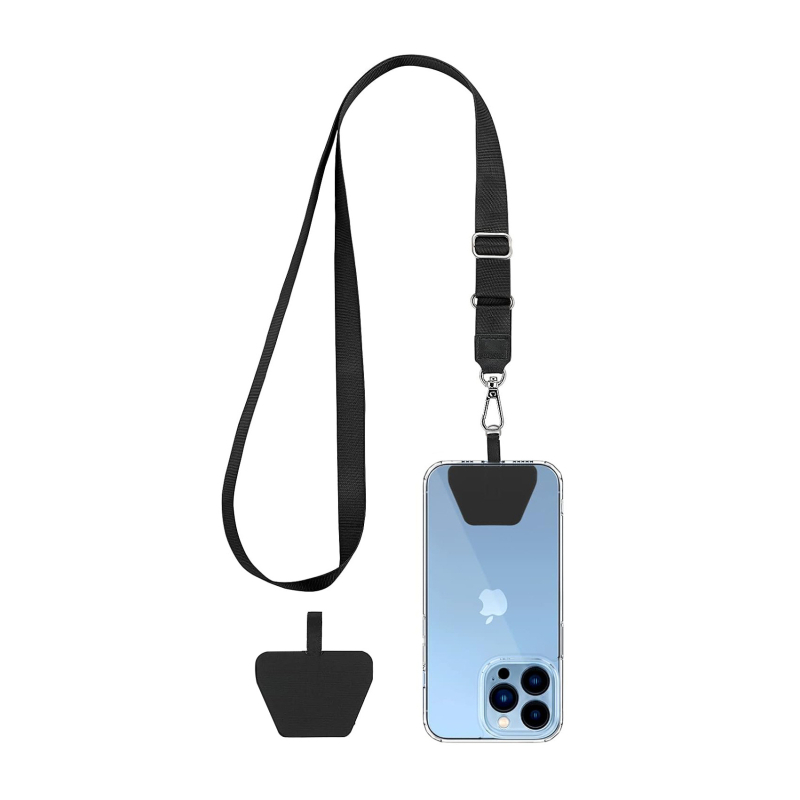 Capable mobiliojo telefono laikiklis su PVC, poliesterio virvė, metalo sagtis, geometrinis pakabukas