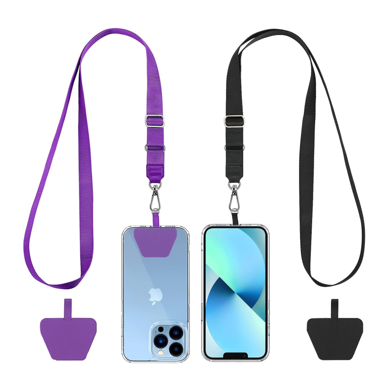 Capable mobiliojo telefono laikiklis su PVC, poliesterio virvė, metalo sagtis, geometrinis pakabukas