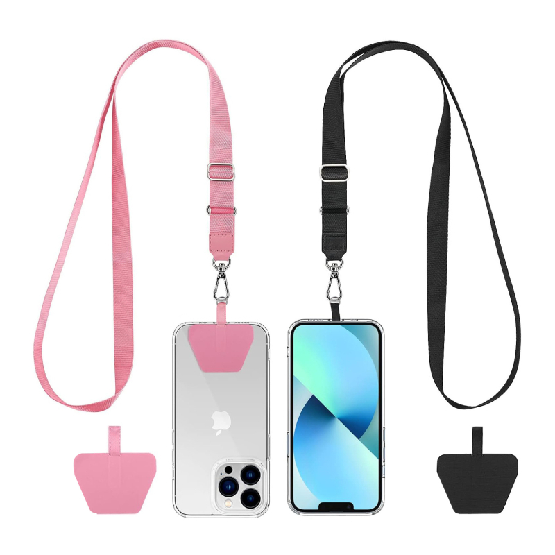 Capable mobiliojo telefono laikiklis su PVC, poliesterio virvė, metalo sagtis, geometrinis pakabukas