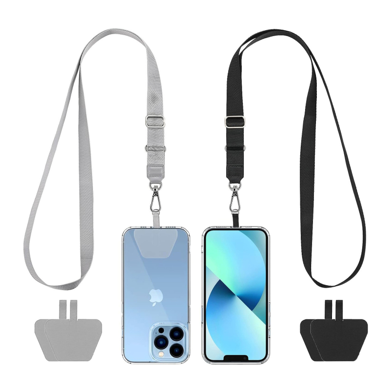 Capable mobiliojo telefono laikiklis su PVC, poliesterio virvė, metalo sagtis, geometrinis pakabukas