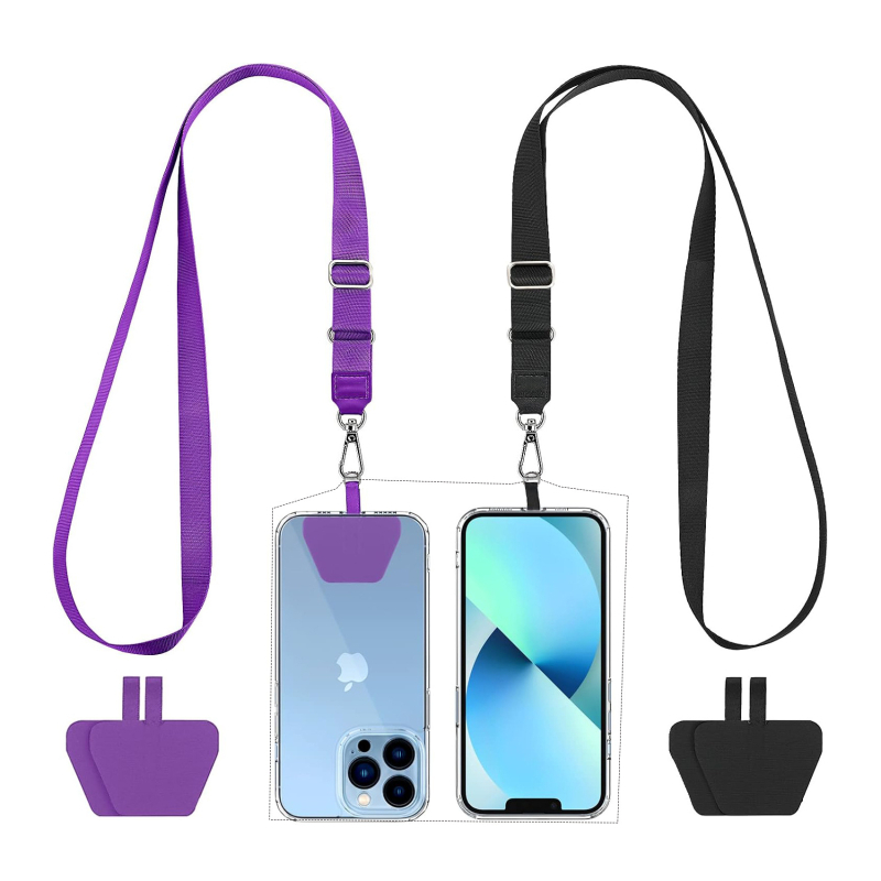 Capable mobiliojo telefono laikiklis su PVC, poliesterio virvė, metalo sagtis, geometrinis pakabukas