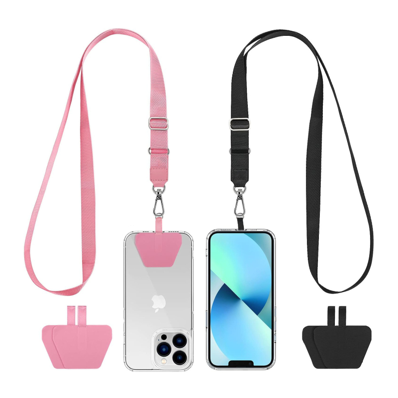 Capable mobiliojo telefono laikiklis su PVC, poliesterio virvė, metalo sagtis, geometrinis pakabukas