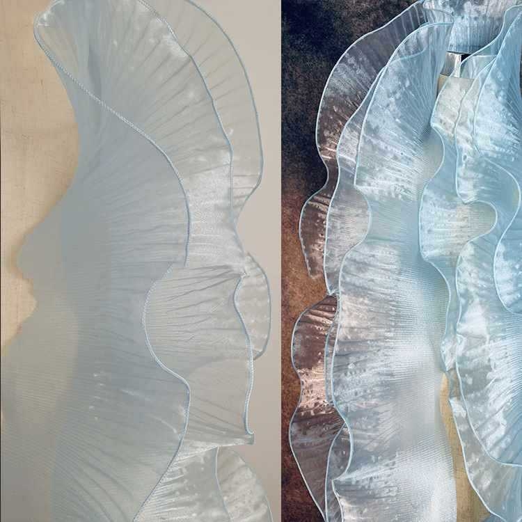 Прозрачен дантелен кант с шестоъгълна мрежа и полиестерна нишка, голям вълнообразен дизайн за занаяти