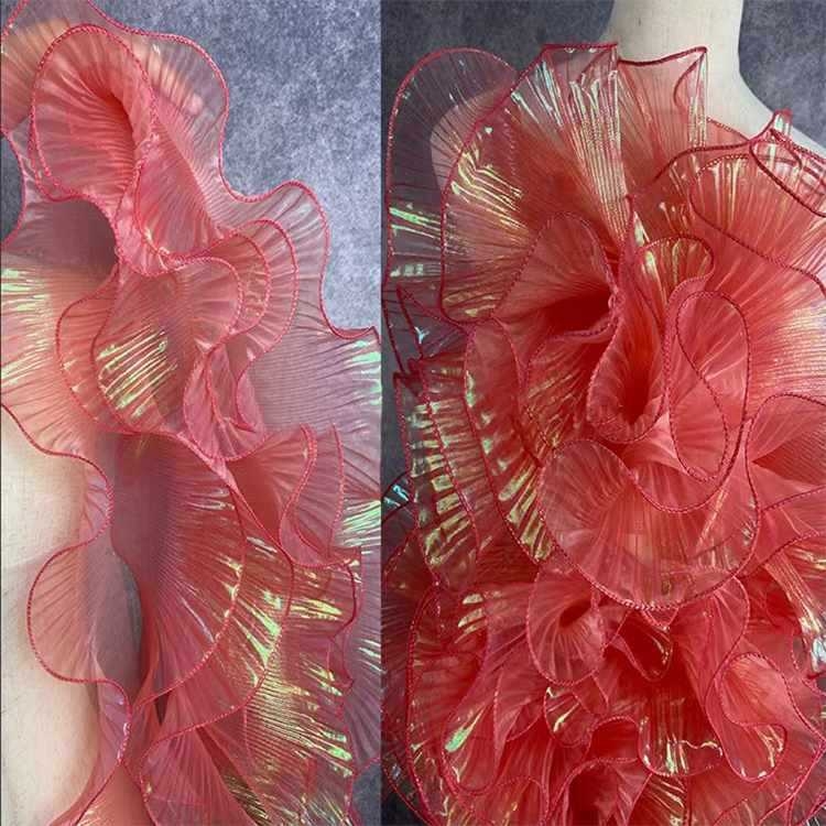 Прозрачен дантелен кант с шестоъгълна мрежа и полиестерна нишка, голям вълнообразен дизайн за занаяти