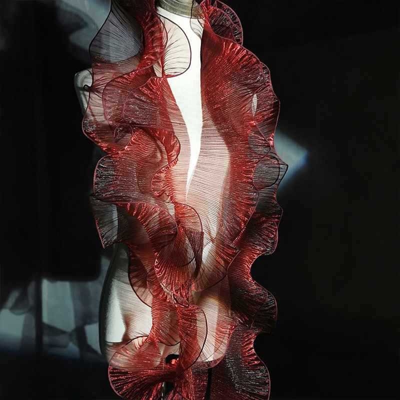 Прозрачен дантелен кант с шестоъгълна мрежа и полиестерна нишка, голям вълнообразен дизайн за занаяти