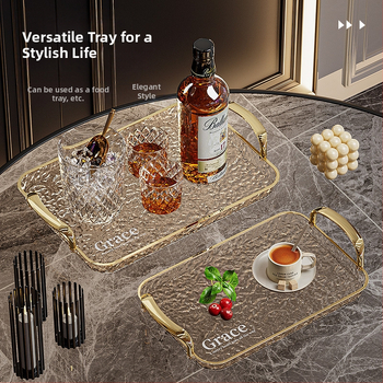 Kvadratinė serviravimo padėklas su rankenėle, iš PET+ABS, šiuolaikiškas minimalistinis stilius, atspari kritimams.