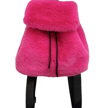 Plüss hátizsák PU béléssel, vízszintes négyszögletes forma, nyitott felső rész, telefon zseb