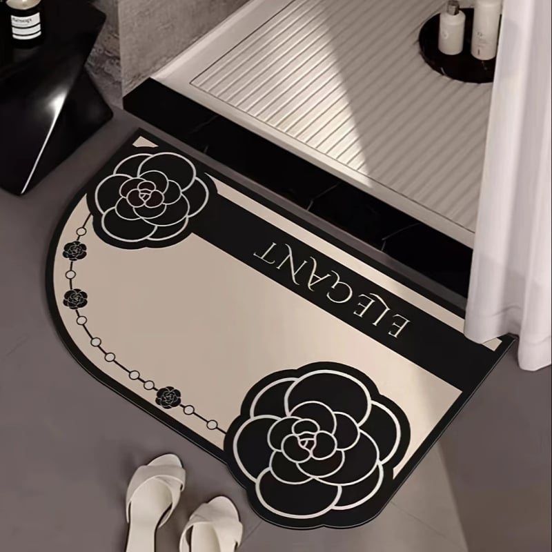 Подложка за баня за пода с флорална шарка, водопоглъщаща, неплъзгаща се, бързосъхнеща — гума | печат | квадрат | ивици