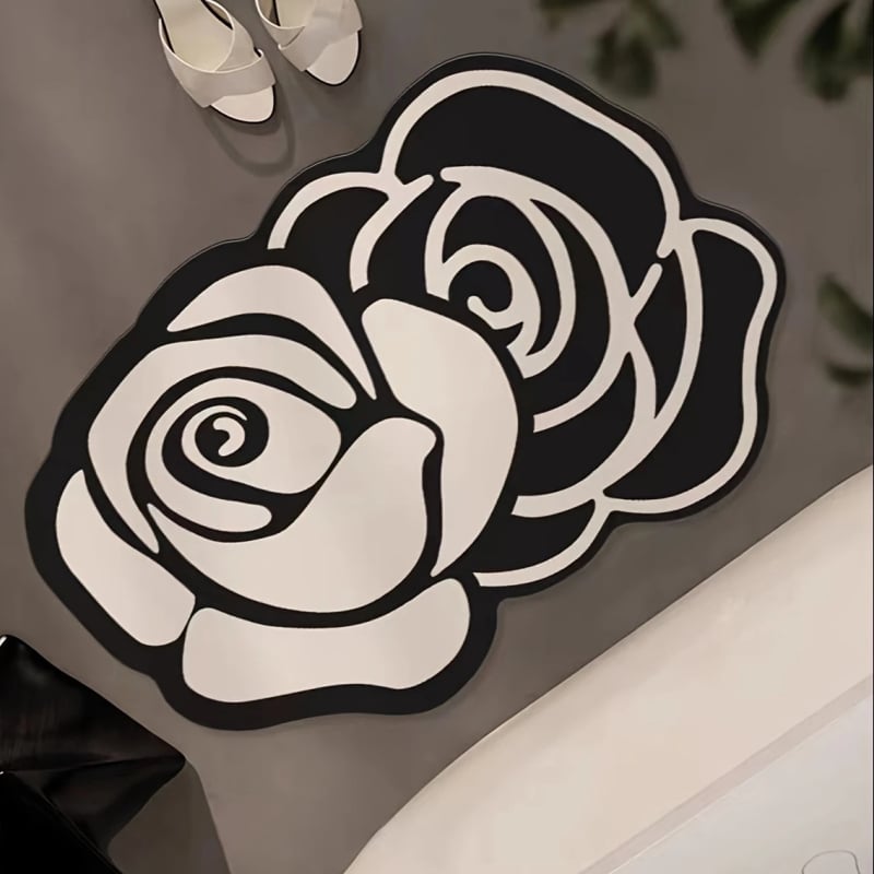 Подложка за баня за пода с флорална шарка, водопоглъщаща, неплъзгаща се, бързосъхнеща — гума | печат | квадрат | ивици