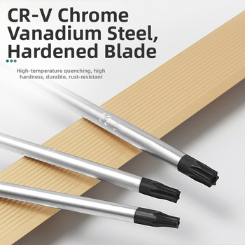 Дълъг комплект битове за отвертка с магнитен връх — Торкс (T5, T8, T27, T30) и шестогранни битове, въглеродна стомана