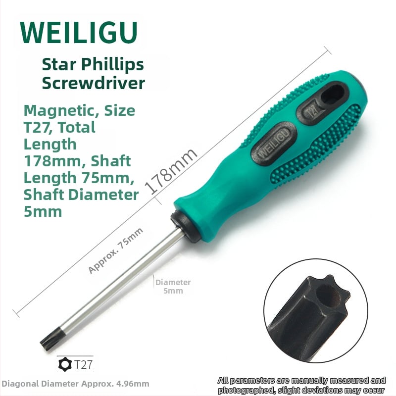 Дълъг комплект битове за отвертка с магнитен връх — Торкс (T5, T8, T27, T30) и шестогранни битове, въглеродна стомана