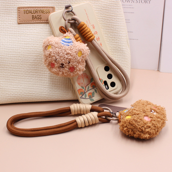 Μενταγιόν για κινητό με κεφαλή αρκούδας από βελούδινο ύφασμα – στυλ Instagram, λουράκι κινητού, μοτίβο μικρό ζώο, φθινόπωρο 2024