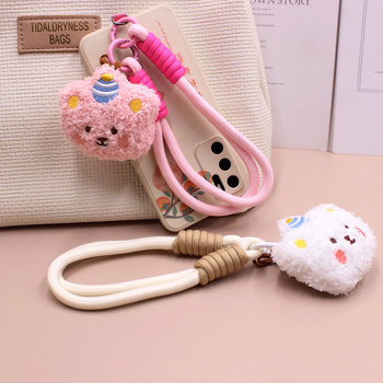 Μενταγιόν για κινητό με κεφαλή αρκούδας από βελούδινο ύφασμα – στυλ Instagram, λουράκι κινητού, μοτίβο μικρό ζώο, φθινόπωρο 2024