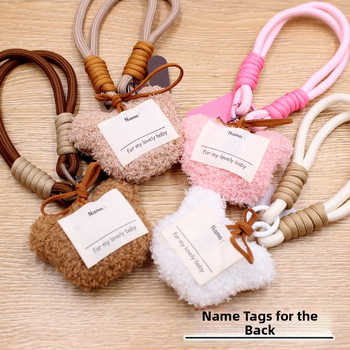 Μενταγιόν για κινητό με κεφαλή αρκούδας από βελούδινο ύφασμα – στυλ Instagram, λουράκι κινητού, μοτίβο μικρό ζώο, φθινόπωρο 2024