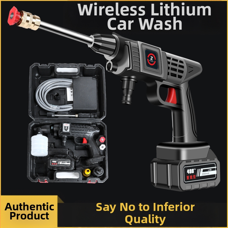 Bevielė nešiojama aukšto slėgio plovimo purkštukas automobilių valymui, 21V baterija, iki 30 bar, modelis 001, svoris 1,2 kg