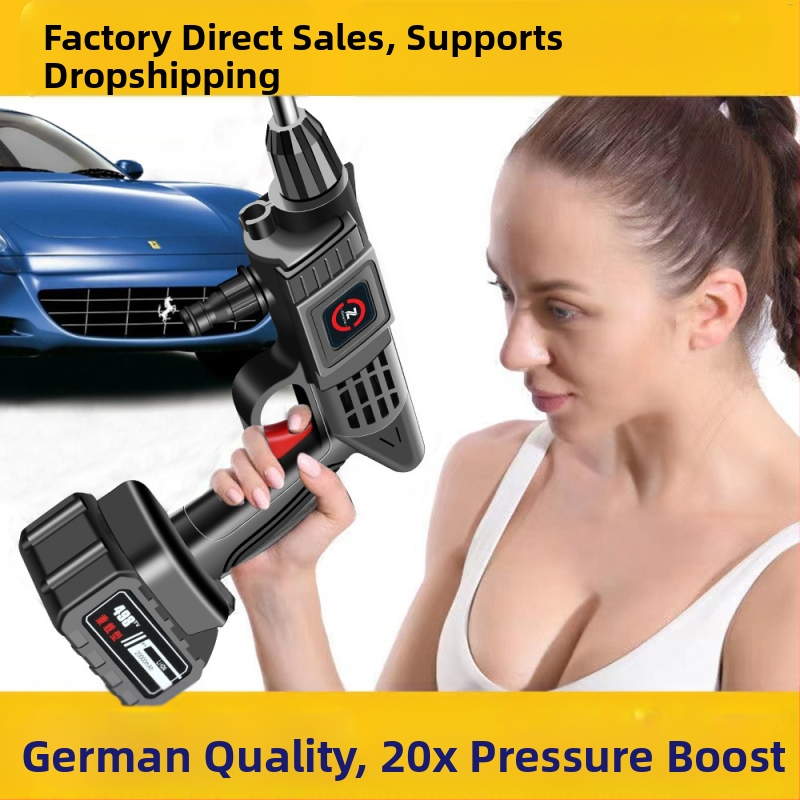 Bevielė nešiojama aukšto slėgio plovimo purkštukas automobilių valymui, 21V baterija, iki 30 bar, modelis 001, svoris 1,2 kg