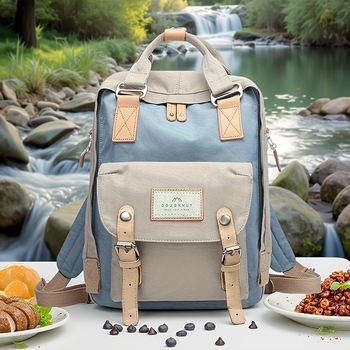 Nailoninė kuprinė su dangteliu, vandeniui atspari donut stiliaus, universalus mokiniams su nešiojamojo kompiuterio skyriaus ir laminuota vidinė kišenė užtrauktuku