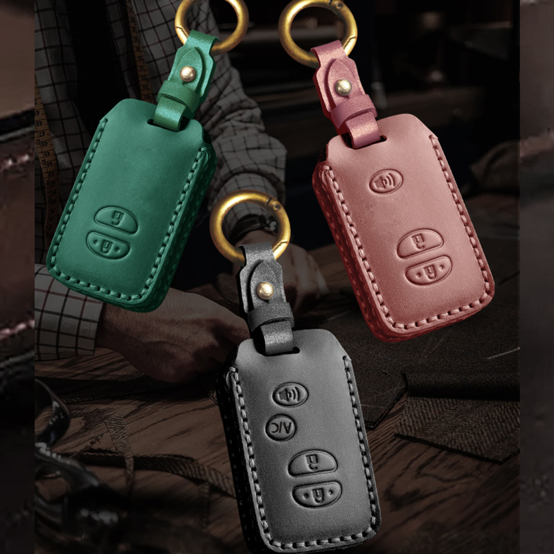 Toyota atslēgu vāciņš no govs ādas, vienkāršs stils, pielāgošana pieejama, saderīgs ar Highlander un Land Cruiser atslēgām