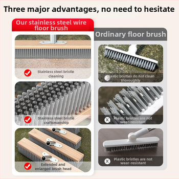 Nerūdijančio plieno vielinė grindų šluota su ilga rankena lauko sammalų šalinimui