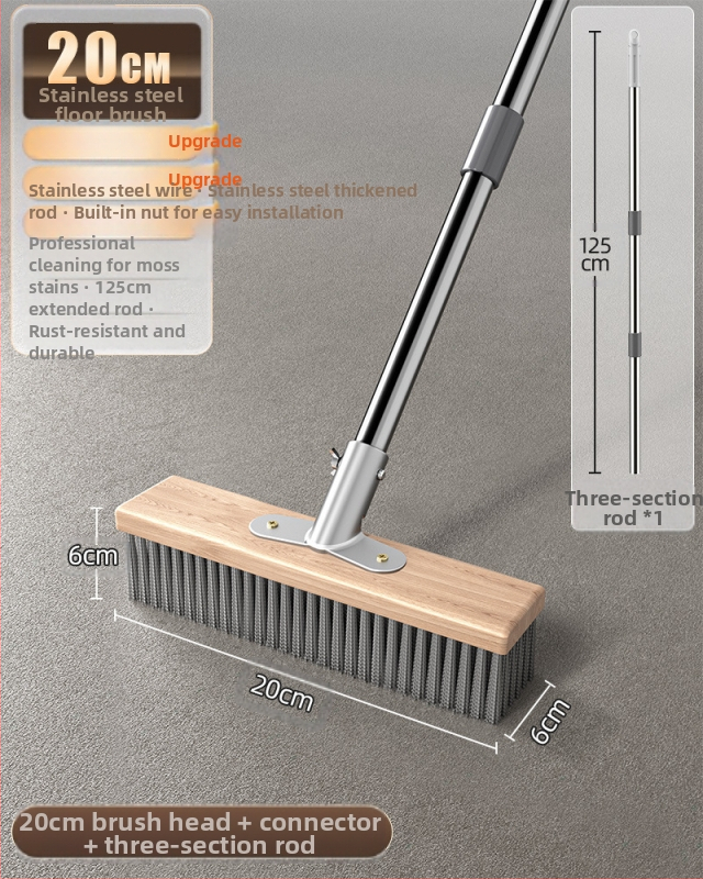 Nerūdijančio plieno vielinė grindų šluota su ilga rankena lauko sammalų šalinimui