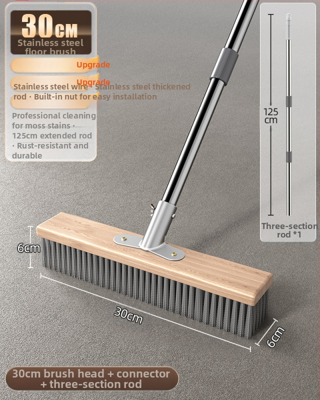 Nerūdijančio plieno vielinė grindų šluota su ilga rankena lauko sammalų šalinimui