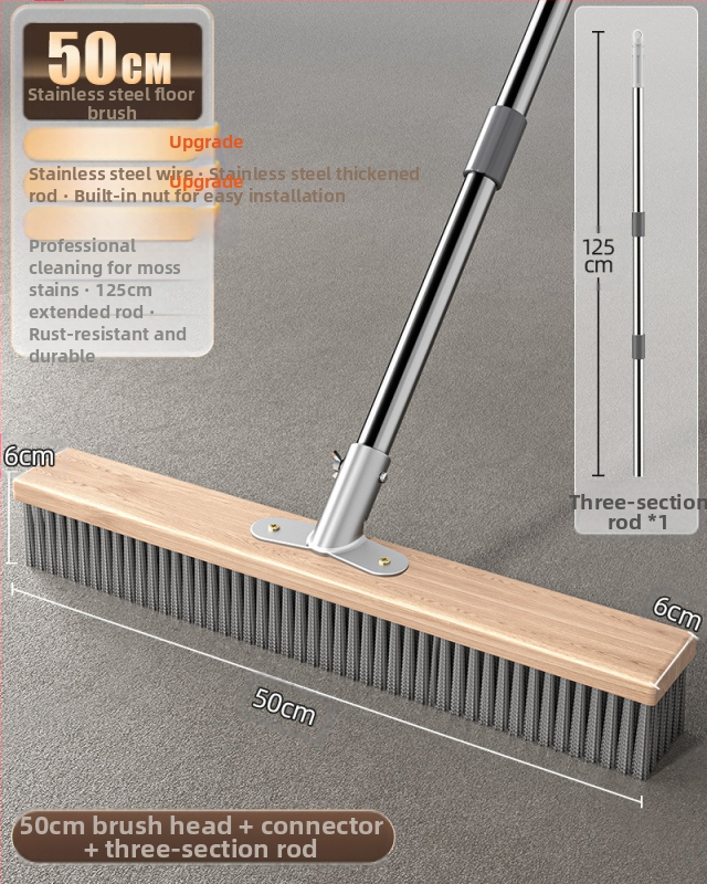 Nerūdijančio plieno vielinė grindų šluota su ilga rankena lauko sammalų šalinimui