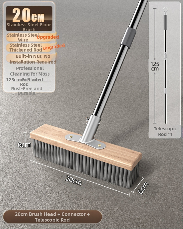 Nerūdijančio plieno vielinė grindų šluota su ilga rankena lauko sammalų šalinimui