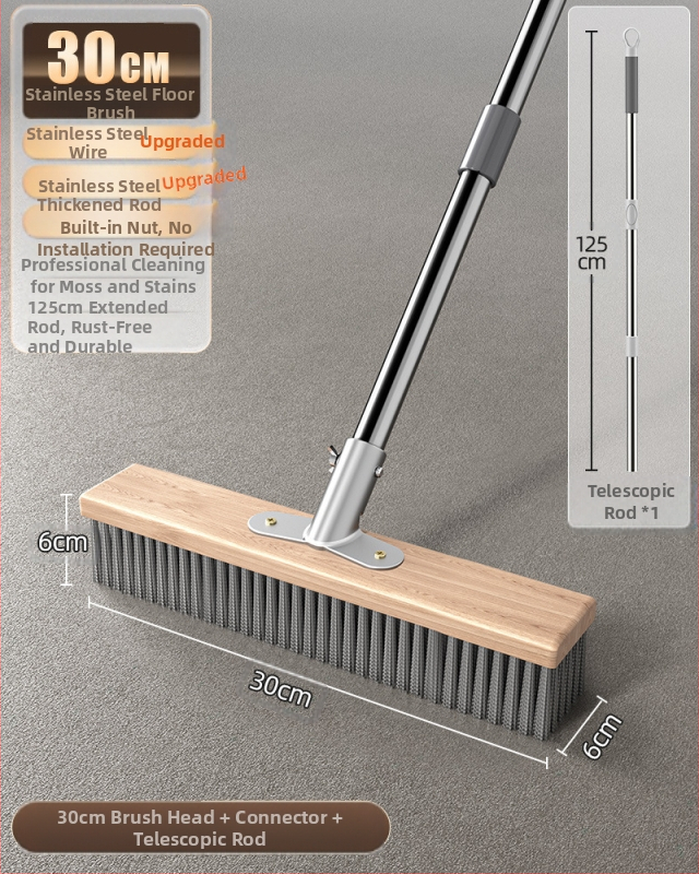 Nerūdijančio plieno vielinė grindų šluota su ilga rankena lauko sammalų šalinimui