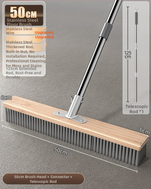 Nerūdijančio plieno vielinė grindų šluota su ilga rankena lauko sammalų šalinimui