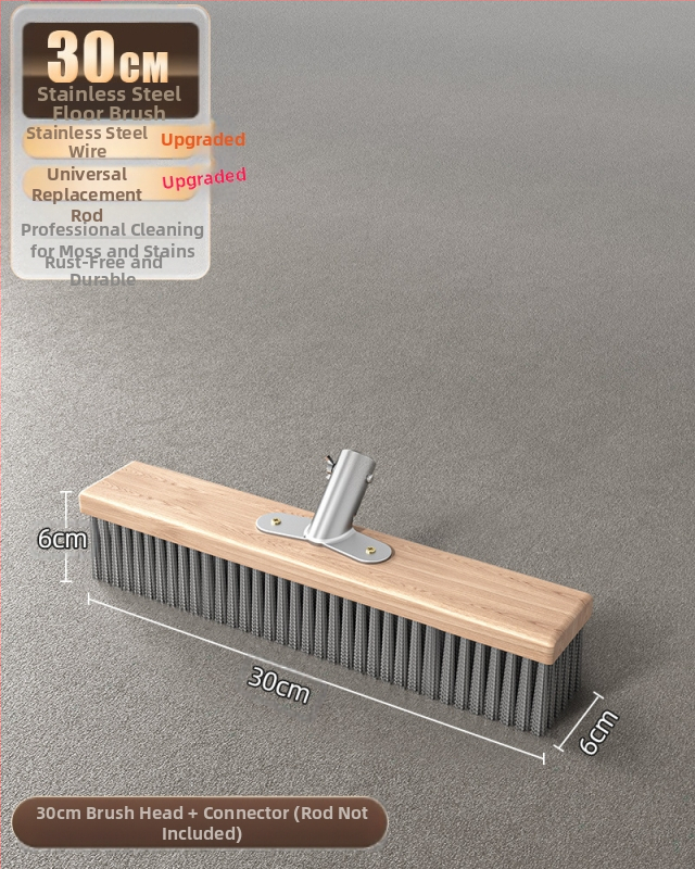 Nerūdijančio plieno vielinė grindų šluota su ilga rankena lauko sammalų šalinimui