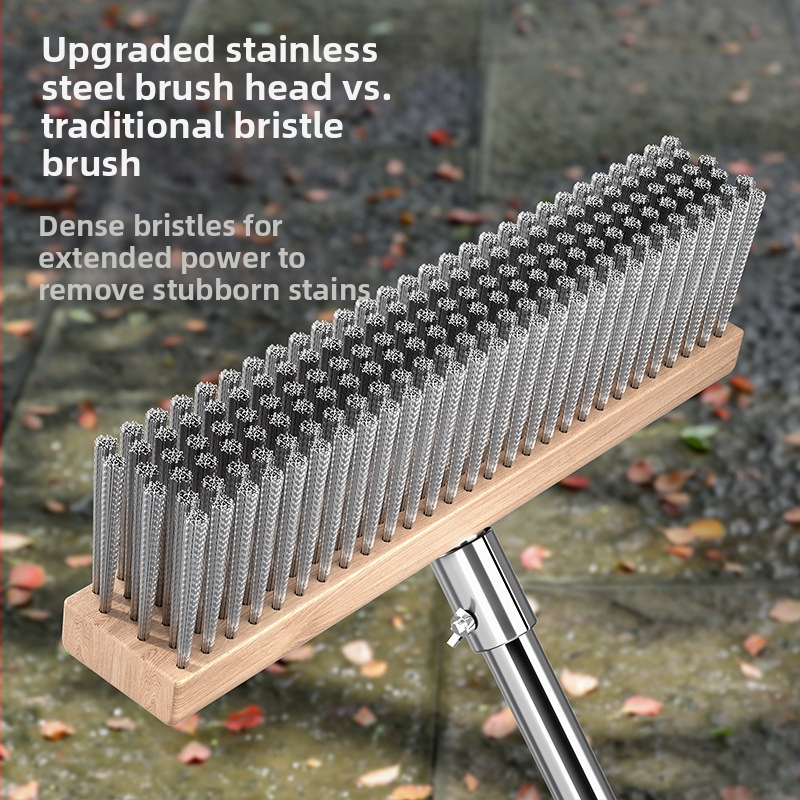 Подова четка от неръждаема стомана с дълга дръжка за външно почистване и премахване на мъх