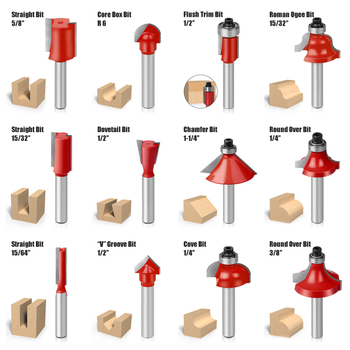 Σετ φρεζών ξυλουργικής, 12 τεμάχια, για ξύλο, MDF και λαμινάτη επιφάνεια, γλυπτική και κοπή ακμών, συμβατό με διάφορες μηχανές