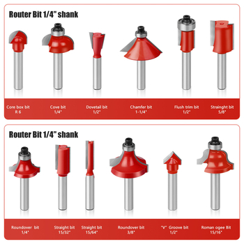 Σετ φρεζών ξυλουργικής, 12 τεμάχια, για ξύλο, MDF και λαμινάτη επιφάνεια, γλυπτική και κοπή ακμών, συμβατό με διάφορες μηχανές