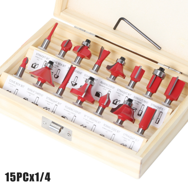 12-частен комплект дървообработващи фрези, за дърво, MDF и ламинирани плочи, гравиране и обработка на кантове