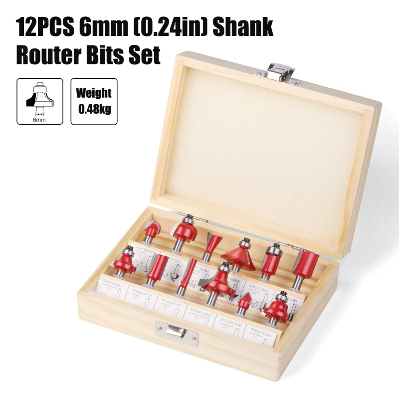 12-частен комплект дървообработващи фрези, за дърво, MDF и ламинирани плочи, гравиране и обработка на кантове