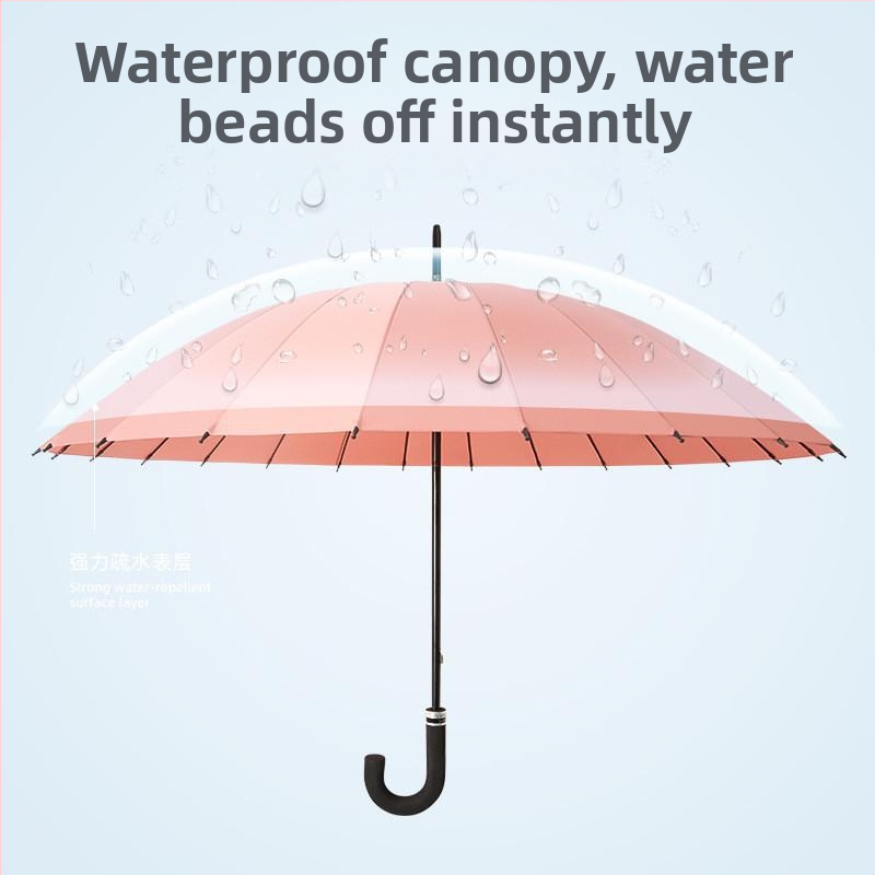 Дълъг чадър с 12 пръчки, найлонова тъкан 170T, силиконови ребра, алуминиева дръжка, ръчно отваряне