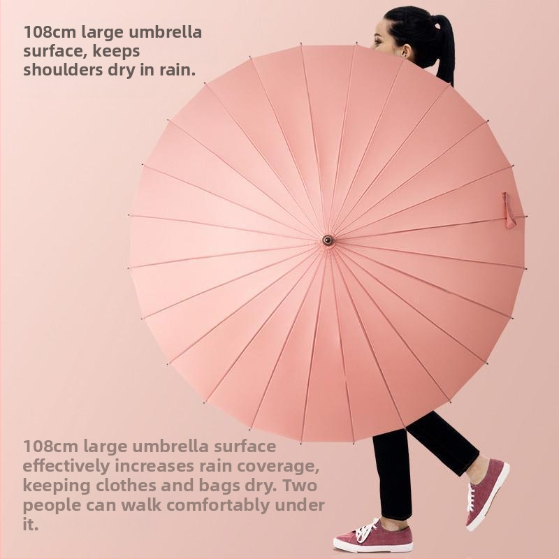 Дълъг чадър с 12 пръчки, найлонова тъкан 170T, силиконови ребра, алуминиева дръжка, ръчно отваряне