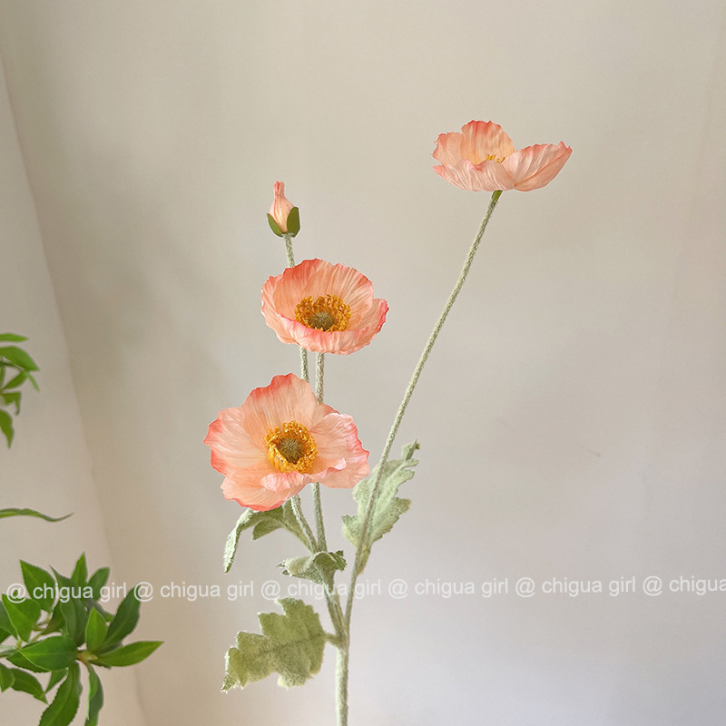 Dirbtinis aguonų žiedas – plastmasės medžiaga, vestuvėms, lauko naudojimui, nuotraukų rekvizitai, namų dekorui