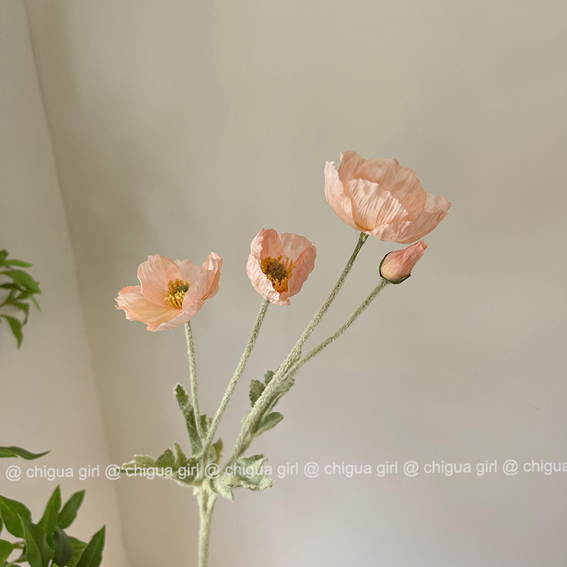 Dirbtinis aguonų žiedas – plastmasės medžiaga, vestuvėms, lauko naudojimui, nuotraukų rekvizitai, namų dekorui