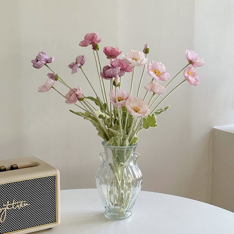 Dirbtinis aguonų žiedas – plastmasės medžiaga, vestuvėms, lauko naudojimui, nuotraukų rekvizitai, namų dekorui