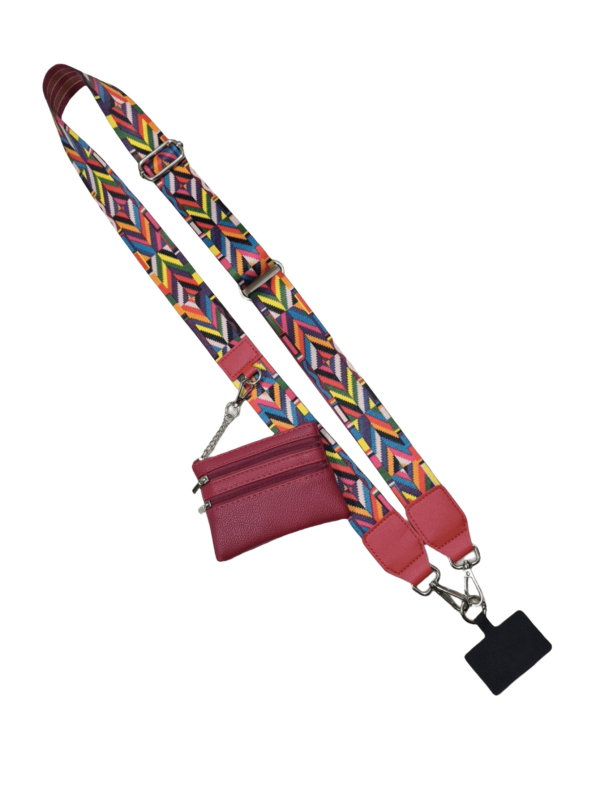 Mobiliojo telefono lanyard su nailono juosta, poliesterio virvė ir metalo sagtis; unisex cross-body dizainas; pridedamas pakabukas.
