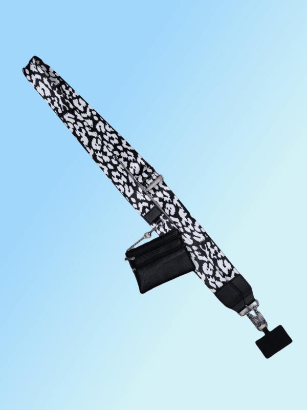 Mobiliojo telefono lanyard su nailono juosta, poliesterio virvė ir metalo sagtis; unisex cross-body dizainas; pridedamas pakabukas.