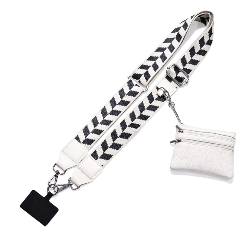 Mobiliojo telefono lanyard su nailono juosta, poliesterio virvė ir metalo sagtis; unisex cross-body dizainas; pridedamas pakabukas.