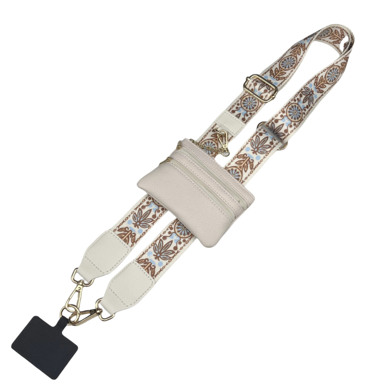 Mobiliojo telefono lanyard su nailono juosta, poliesterio virvė ir metalo sagtis; unisex cross-body dizainas; pridedamas pakabukas.