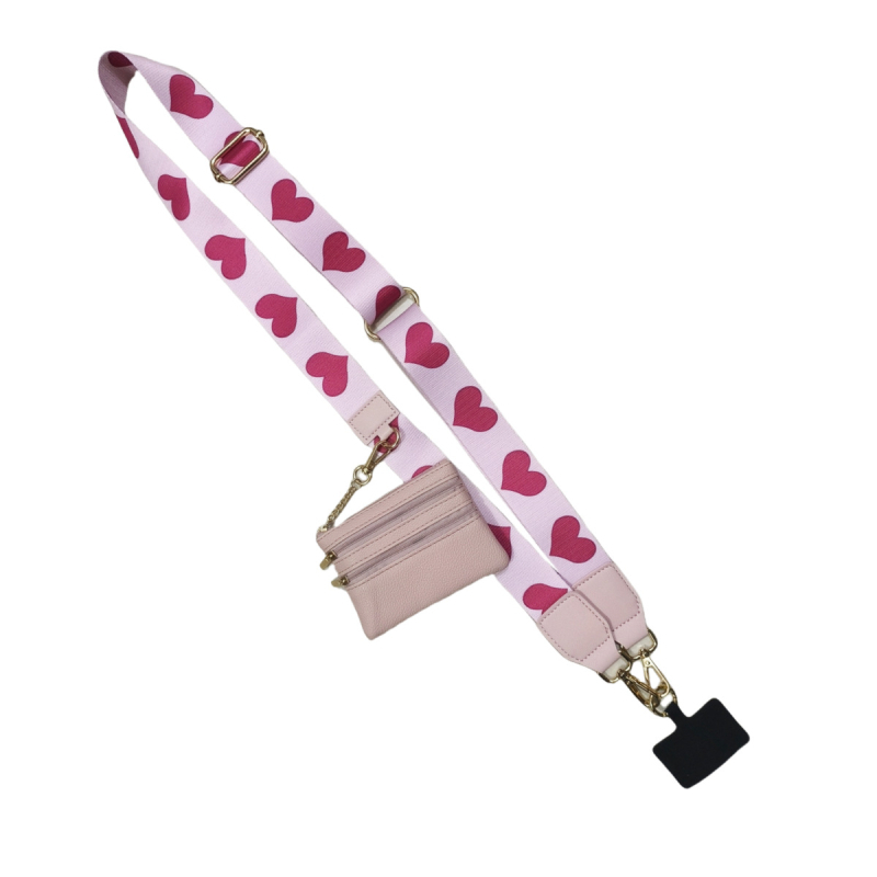 Mobiliojo telefono lanyard su nailono juosta, poliesterio virvė ir metalo sagtis; unisex cross-body dizainas; pridedamas pakabukas.