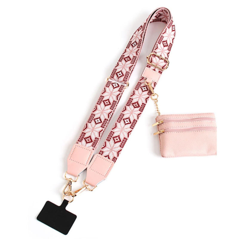 Mobiliojo telefono lanyard su nailono juosta, poliesterio virvė ir metalo sagtis; unisex cross-body dizainas; pridedamas pakabukas.