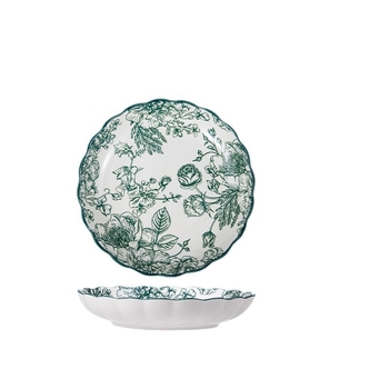 Керамичен комплект съдове за хранене – съдове за супа и чинии, флорален мотив под глазур, подходящ за микровълнова фурна, всекидневен порцелан, стил Национален тренд